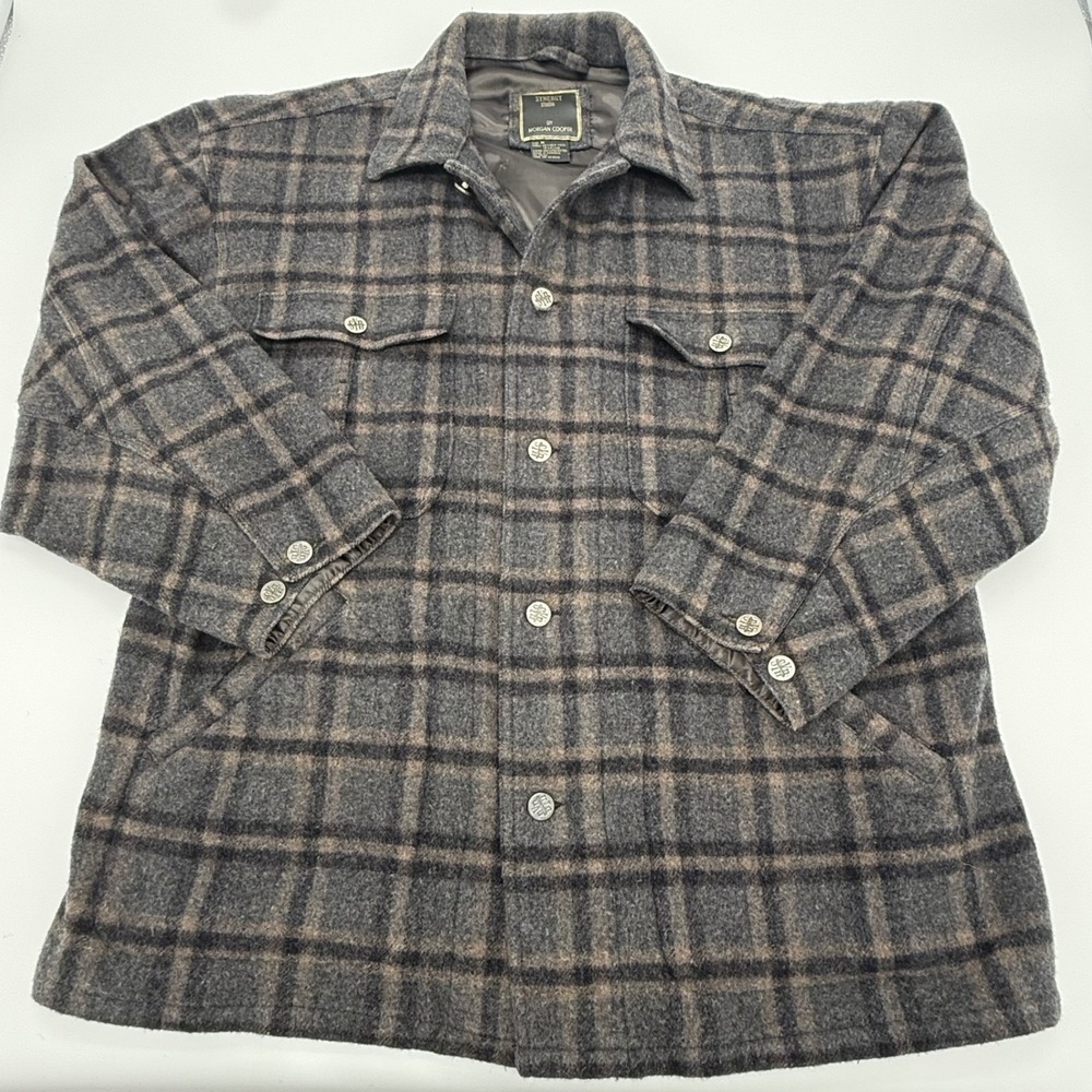 Synergy Studio Morgan Cooper Plaid Wool Blend Button Up Gorpcore Jacket Men M - Picture 1 of 10